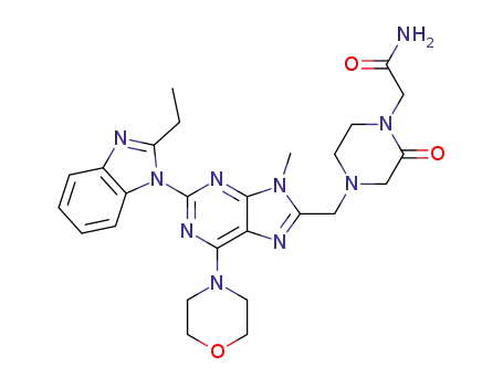 2-(4-((2-(2-ethyl-1H-benzo[d]imidazol-1-yl)-9-methyl-6-morpholino-9H-purin-8-yl)methyl)-2-oxopiperazin-1-yl)acetamide