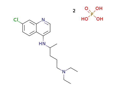 50-63-5,Chloroquine diphosphate,Nivaquine B;Chloroquin diphosphate;Sanoquin;Arolen;Tanakene;Aralen;Chingamin phosphate;Gontochin phosphate;Khingamin;Chingamin;1,4-Pentanediamine,N4-(7-chloro-4- quinolinyl)-N1,N1-diethyl-,phosphate (1:2);Aralen phosphate;Arechin;Aralen (TN);Chloroquine phosphate;Resochin;Aralen diphosphate;7-Chloro-4-[(4-diethylamino-1-methylbutyl)amino]quinoline diphosphate;Resoquine;Resochin diphosphate;Quinoline, 7-chloro-4-[[4- (diethylamino)-1-methylbutyl]amino]-, phosphate (1:2);Quinoline, 7-chloro-4-[[4-(diethylamino)-1-methylbutyl]amino]-, phosphate;Delagil;Prestwick_867;Quinoline, 7-chloro-4-(4-diethylamino-1-methyl-butylamino)-, diphosphate;Quingamine;
