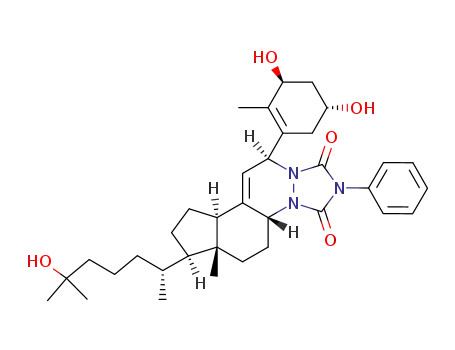 Molecular Structure of 86307-44-0 (1H,5H-Cyclopenta[f][1,2,4]triazolo[1,2-a]cinnoline-1,3(2H)-dione, 11-(3,5-dihydroxy-2-methyl-1-cyclohexen-1-yl)-4a,6,6a,7,8,9,9a,11-octa hydro-7-(5-hydroxy-1,5-dimethylhexyl)-6a-methyl-2-phenyl-, [4aR-[4aa,6aa,7a(R*),9ab,11a(3S*,5R*)]]-)
