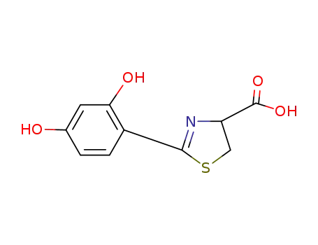 Molecular Structure of 57980-69-5 (4-Thiazolecarboxylic acid, 2-(2,4-dihydroxyphenyl)-4,5-dihydro-)