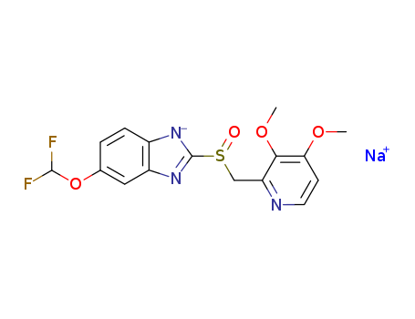 138786-67-1,5-(Difluoromethoxy)-2-(((3,4-dimethoxy-2-pyridinyl)methyl) sulfinyl)-1H-benzimidazole sodium,1H-Benzimidazole,5-(difluoromethoxy)-2-[[(3,4-dimethoxy-2-pyridinyl)methyl]sulfinyl]-, sodium salt (9CI);5-Difluoromethoxy-2-[[(3,4-dimethoxypyridin-2-yl)methyl]sulfinyl]-1H-benzimidazolesodium salt;Controloc;Pantecta;Pantoloc;Pantoprazolesodium salt;Protonix;Zurcal;1H-Benzimidazole, 6-(difluoromethoxy)-2-[[(3,4-dimethoxy-2-pyridinyl)methyl]sulfinyl]-, sodium salt (1:1);