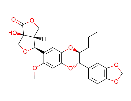 (+/-)-(1S*,5R*,6S*)-6-<(2''R*,3''R*)/(2''S*,3''S*)-2''-Propyl-6-methoxy-3''-(3,4-methylenedioxyphenyl)-1,4-benzodioxan-7-yl>-1'-hydroxy-3,7-dioxabicyclo<3.3.0>octan-2-one