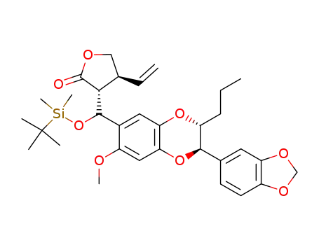 (+/-)-(3S*,4R*)-3-<(1'R*/S*)-1-<(2''R*,3''R*)/(2''S*,3''S*)-2''-Propyl-6-methoxy-3''-(3,4-methylenedioxyphenyl)-1,4-benzodioxan-7-yl>-1'-<(tert-butyldimethylsilyl)oxy>methyl>-4-vinyldihydro-2(3H)-furanone