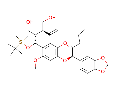 (+/-)-(2R*,3R*)-2-<(1'R*/S*)-1-<(2''R*,3''R*)/(2''S*,3''S*)-2''-Propyl-6-methoxy-3''-(3,4-methylenedioxyphenyl)-1,4-benzodioxan-7-yl>-1'-<(tert-butyldimethylsilyl)oxy>methyl>-3-vinyl-1,4-butanediol
