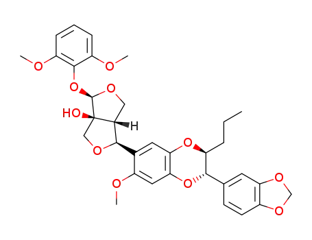 (+/-)-(1S*,2R*,5R*,6S*)-6-<(2''R*,3''R*)/(2''S,3''S)-2''-Propyl-6''-methoxy-3''-(3,4-methylenedioxyphenyl)-1'',4''-benzodioxan-7''-yl>-2-(2',6'-dimethoxyphenoxy)-1-hydroxy-3,7-dioxabicyclo<3.3.0>octane