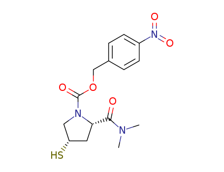 96034-64-9,Side chain for meropenem,DMP;(2S,4S) -2-(dimethylaminocarbonyl)-4-mercapto-1- (p-nitrobenzyloxycarbonyl) -1-pyrrolidine;Meropenem Side Chain;(2S,4S)-2-Dimethylaminocarbonyl-4-mercapto-1-(p-nitrobenzyloxycarbonyl)-pyrrolidine;Side chain for meropenem(2S-CIS);2-Dimethylcarbamoyl-4-mercapto-pyrrolidine-1-carboxylic acid 4-nitro-benzyl ester;(2s-cis)-2-[(dimethylamino)carbonyl]-4-mercapto-1-pyrrolidinecarboxylic acid (4-nitrophenyl) methyl ester;(2s,4s)-2-(dimethylaminocarbonyl)-4-mercapto-1-(4'-nitrobenzyloxycarbonyl)-1-pyrrolidine;2s,4s)-2-dimethylaminocarbonyl-4-mercapto-1-p-nitrobenzyloxycabonyl-pyrrolidine;