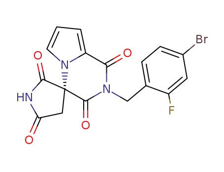 Molecular Structure of 147254-64-6 ((3R)-2'-(4-Bromo-2-fluorobenzyl)spiro[pyrrolidine-3,4'-1'H-pyrrolo[1,2-a]pyrazine]-1',2,3',5(2'H)-tetraone)