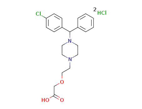 83881-52-1,Cetirizine hydrochloride,Alercet;Alerid;Alerlisin;Cesta;Cetirizinedihydrochloride;Cetirizine hydrochloride;Cetrak;Cetrine;Cetrizet;Epirizine;Formistin;Histazine-1;P 071;Reactine;Riztec;Ryzen;Triz;UCB-P 071;Virlix;Zirtec;Zirtek;Zirtin;Zyrlex;Zyrtec;Zyrzine;