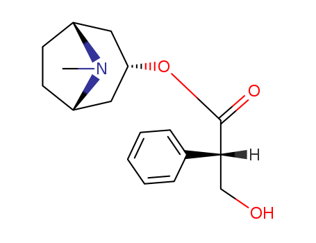 101-31-5,L-Hyoscyamine,1aH,5aH-Tropan-3a-ol, (-)-tropate (ester) (8CI);Benzeneacetic acid, a-(hydroxymethyl)-,8-methyl-8-azabicyclo[3.2.1]oct-3-yl ester, [3(S)-endo]-;Tropic acid, 1aH,5aH-tropan-3a-yl ester, (-)- (8CI);(-)-Atropine;(-)-Hyoscyamine;(S)-(-)-Hyoscyamine;(S)-Atropine;1aH,5aH-Tropan-3a-yl (-)-tropate;Cystospaz;Daturine;Duboisine;(8-Methyl-8-azabicyclo[3.2.1]octan-3-yl) (2S)-3-hydroxy-2-phenylpropanoate;