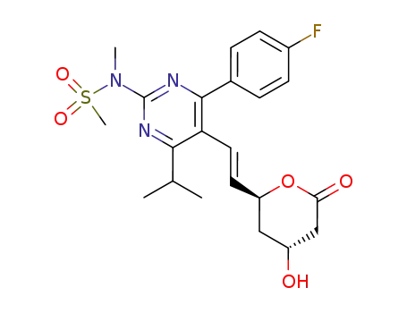 Molecular Structure of 503610-43-3 (N-[4-(4-Fluorophenyl)-6-(1-methylethyl)-5-[(1E)-2-[(2S,4R)-tetrahydro-4-hydroxy-6-oxo-2H-pyran-2-yl]ethenyl]-2-pyrimidinyl]-N-methylmethanesulfonamide)