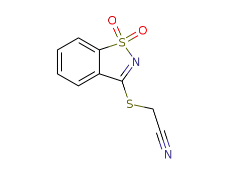 Molecular Structure of 80357-08-0 ((1,1-dioxo-1H-1l6-benzo[d]isothiazol-3-ylsulfanyl)-acetonitrile)