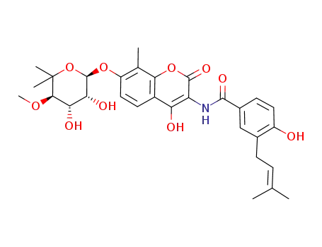 N-{7-[(6-deoxy-5-C-methyl-4-O-methyl-α-L-lyxohexopyranosyl)oxy]-4-hydroxy-8-methyl-2-oxo-2H-1-benzopyran-3-yl}-4-hydroxy-3-(3-methyl-2-buten-1-yl)benzamide