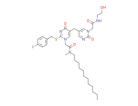 N-dodecyl-2-(2-(4-fluoro-benzylsulfanyl)-5-{1-[(2-hydroxy-ethylcarbamoyl)-methyl]-2-oxo-1,2-dihydro-pyrimidin-5-ylmethyl}-4-oxo-4H-pyrimidin-1-yl)-N-methyl-acetamide