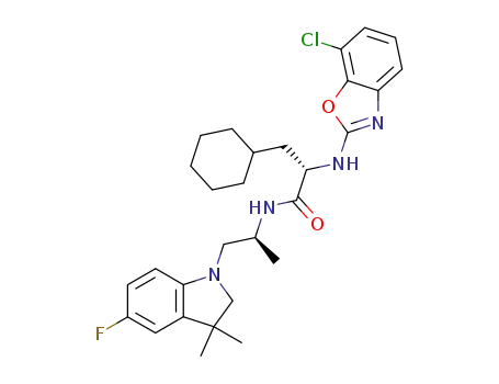 (S)-2-(7-Chloro-benzooxazol-2-ylamino)-3-cyclohexyl-N-[(S)-2-(5-fluoro-3,3-dimethyl-2,3-dihydro-indol-1-yl)-1-methyl-ethyl]-propionamide