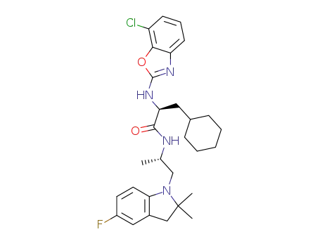 (S)-2-(7-Chloro-benzooxazol-2-ylamino)-3-cyclohexyl-N-[(S)-2-(5-fluoro-2,2-dimethyl-2,3-dihydro-indol-1-yl)-1-methyl-ethyl]-propionamide