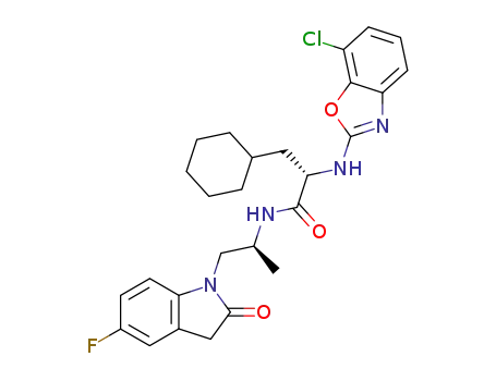 (S)-2-(7-Chloro-benzooxazol-2-ylamino)-3-cyclohexyl-N-[(S)-2-(5-fluoro-2-oxo-2,3-dihydro-indol-1-yl)-1-methyl-ethyl]-propionamide