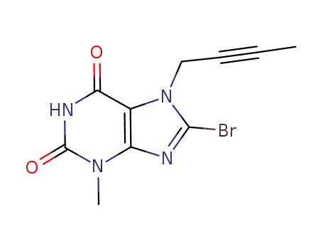 Molecular Structure of 666816-98-4 (8-bromo-7-(but-2-ynyl)-3-methyl-1H-purine-2,6(3H,7H)-dione)