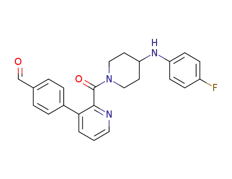 Molecular Structure of 920511-34-8 (Benzaldehyde,
4-[2-[[4-[(4-fluorophenyl)amino]-1-piperidinyl]carbonyl]-3-pyridinyl]-)