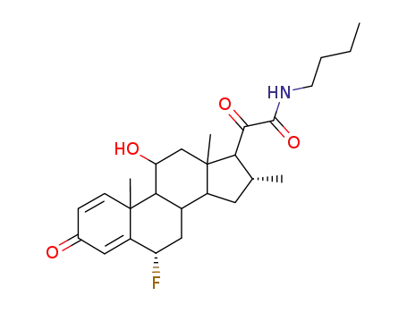 Molecular Structure of 69607-37-0 (Pregna-1,4-dien-21-amide,N-butyl-6-fluoro-11-hydroxy-16-methyl-3,20-dioxo-, (6a,11b,16a)-)