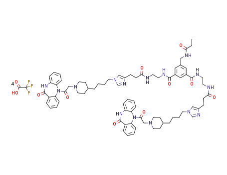 N1,N3-bis(2-(3-(1-(4-(1-(2-oxo-2-(11-oxo-10,11-dihydro-5H-dibenzo[b,e][1,4]diazepin-5-yl)ethyl)piperidin-4-yl)butyl)-1H-imidazol-4-yl)propanamido)ethyl)-5-(propionamidomethyl)isophthalamide tetrakis(hydrotrifluoroacetate)