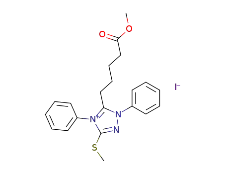 Molecular Structure of 62528-04-5 (1H-1,2,4-Triazolium,
5-(5-methoxy-5-oxopentyl)-3-(methylthio)-1,4-diphenyl-, iodide)