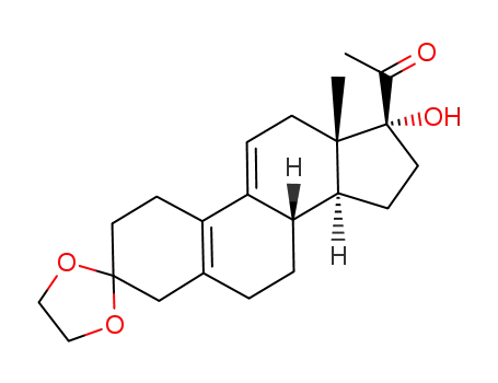 Molecular Structure of 42982-49-0 (19-Norpregna-5(10),9(11)-diene-3,20-dione, 17-hydroxy-, cyclic 3-(1,2-ethanediyl acetal))