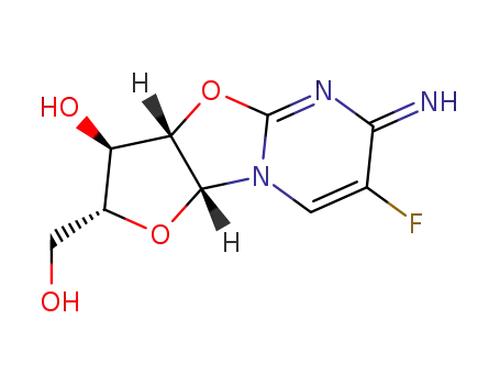 (3aS)-7-fluoro-2t-hydroxymethyl-6-imino-(3ar,9ac)-2,3,3a,9a-tetrahydro-6H-furo[2',3':4,5]oxazolo[3,2-a]pyrimidin-3c-ol