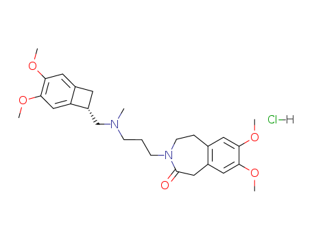 148849-67-6,Ivabradine hydrochloride,2H-3-Benzazepin-2-one,3-[3-[[(3,4-dimethoxybicyclo[4.2.0]octa-1,3,5-trien-7-yl)methyl]methylamino]propyl]-1,3,4,5-tetrahydro-7,8-dimethoxy-,monohydrochloride, (S)-;