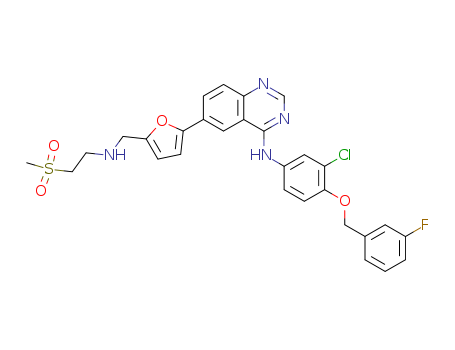 231277-92-2,Lapatinib,GW572016;N-[3-chloro-4-[(3-fluorophenyl)methoxy]phenyl]-6-[5-[(2-methylsulfonylethylamino)methyl]-2-furyl]quinazolin-4-amine;Lapatinib base;Lapatinib & its intermediates;Lapatinib(TINIBS);GW 572016;GSK 572016;Lapatinib [INN];