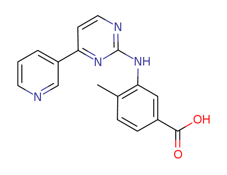 641569-94-0,4-Methyl-3-[[4-(3-pyridinyl)-2-pyrimidinyl]amino]benzoic acid,4-Methyl-3-[[4-(3-pyridinyl)-2-pyrimidinyl]amino] benzoic acid;4-methyl-3-[[4-(3-pyridyl)-2-pyrimidinyl]amino]benzoic acid;Benzoic acid,4-methyl-3-[[4-(3-pyridinyl)-2-pyrimidinyl]amino];4-methyl-3-[[4-(3-pyridinyl)-2-pyrimidinylJaminoJbenzoicacid;4-methyl-3-{[4-(pyridin-3-yl)pyrimidin-2-yl]amino}benzoic acid;4-methyl-3-(4-(pyridine-3-yl)pyrimidin-2-ylamino)benzoic acid;3-(4-(pyridin-3-yl)pyrimidin-2-ylamino)-4-methylbenzoic acid;BEN740;