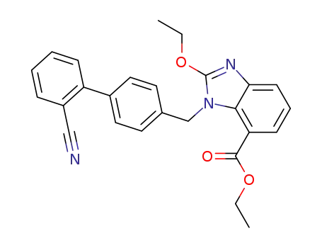 Molecular Structure of 139481-41-7 (Ethyl-2-Ethoxy-1-[[(2'-Cyanobiphenyl-4-yl) Methyl] Benzimidazole]-7-Carboxylate)