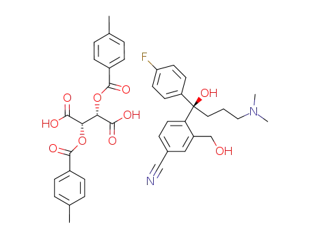 (R)-4-(4-dimethylamino-1-(4'-fluorophenyl)-1-hydroxybutyl)-3-hydroxymethylbenzonitrile, salt with (+)-O,O'-di-p-toluoyltartaric acid