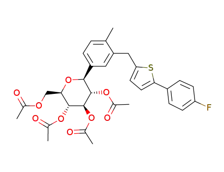 Molecular Structure of 866607-35-4 (D-Glucitol, 1,5-anhydro-1-C-[3-[[5-(4-fluorophenyl)-2-thienyl]Methyl]-4-Methylphenyl]-, tetraacetate, (1S)- (9CI))