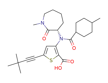 5-(3,3-dimethylbut-1-yn-1-yl)-3-(4-methyl-N-((S)-1-methyl-2-oxoazepan-3-yl)cyclohexanecarboxamido)thiophene-2-carboxylic acid