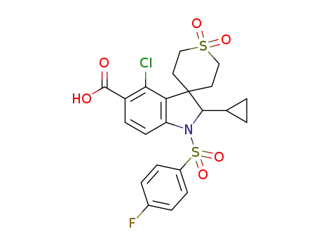 4-chloro-2-cyclopropyl-1-[(4-fluorophenyl)sulfonyl]-1,2,2’,3’,5’,6’-hexahydrospiro[indole-3,4’-thiopyran]-5-carboxylic acid 1‘,1‘-dioxide