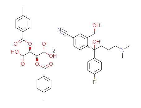 (-)-(S)-4-(4-dimethylamino-1-(4'-fluorophenyl)-1-hydroxybutyl)-3-(hydroxymethyl)-benzonitrile (+)-di-p-toluoyl-D-tartaric acid salt