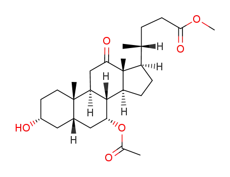 Molecular Structure of 71837-87-1 (methyl (3alpha,5beta,7alpha)-7-acetoxy-3-hydroxy-12-oxocholan-24-oate)