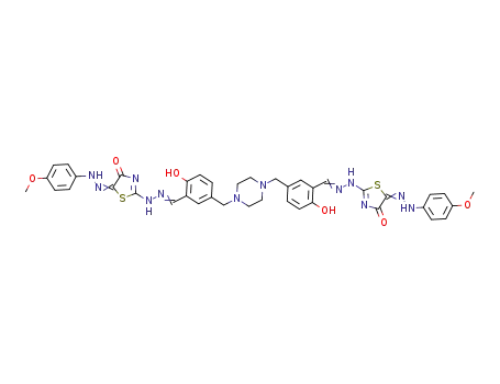 1,4-bis[(4-hydroxy-3-((2-(5-(2-(4-methoxyphenyl)hydrazineylidene)-4-oxo-4,5-dihydrothiazol-2-yl)hydrazineylidene)methyl)phenyl)methyl]piperazine