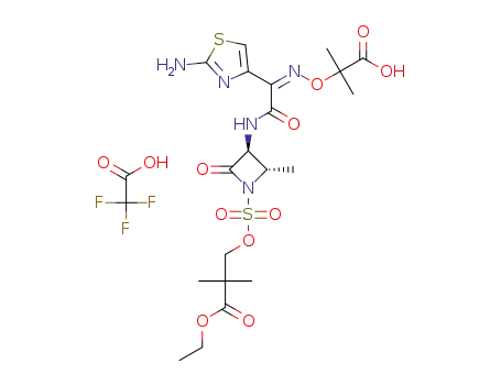 2-(((Z)-(1-(2-aminothiazol-4-yl)-2-(((2S,3S)-1-((3-ethoxy-2,2-dimethyl-3-oxopropoxy)sulfonyl)-2-methyl-4-oxoazetidin-3-yl)amino)-2-oxoethylidene)amino)oxy)-2-methylpropanoic acid trifluoroacetic acid salt