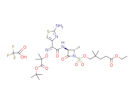 ethyl 5-((((2S,3S)-3-((Z)-2-(2-aminothiazol-4-yl)-2-(((1-(tert-butoxy)-2-methyl-1-oxopropan-2-yl)oxy)imino)acetamido)-2-methyl-4-oxoazetidin-1-yl)sulfonyl)oxy)-4,4-dimethylpentanoate trifluoroacetate