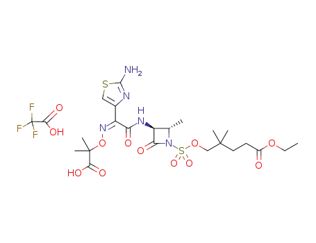 2-(((Z)-(1-(2-aminothiazol-4-yl)-2-(((2S,3S)-1-(((5-ethoxy-2,2-dimethyl-5-oxopentyl)oxy)sulfonyl)-2-methyl-4-oxoazetidin-3-yl)amino)-2-oxoethylidene)amino)oxy)-2-methylpropanoic acid trifluoroacetate