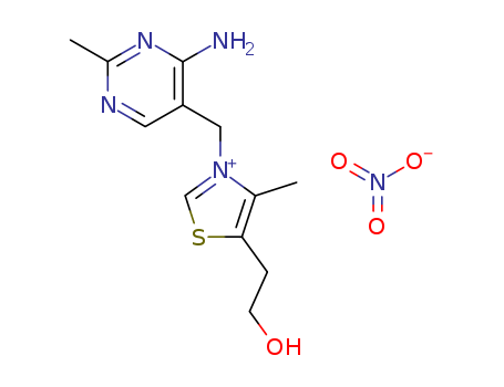 532-43-4,Thiamine nitrate,Thiaminenitrate (6CI);Thiamine nitrate (salt) (7CI,8CI);Thiazolium,3-[(4-amino-2-methyl-5-pyrimidinyl)methyl]-5-(2-hydroxyethyl)-4-methyl-,nitrate (salt) (9CI);3-(4-Amino-2-methylpyrimidyl-5-methyl)-4-methyl-5,b-hydroxyethylthiazolium nitrate;Aneurine mononitrate;Aneurine-nitrate;Betabion mononitrate;Vitamin B1mononitrate;Vitamin B1 nitrate;Vitamin B1 mononitrate;Thiazolium,3-[(4-amino-2-methyl-5-pyrimidinyl)methyl]-5-(2-hydroxyethyl)-4-methyl-,nitrate (1:1);Thiamine mononitrate;