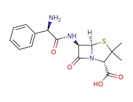 4-Thia-1-azabicyclo[3.2.0]heptane-2-carboxylicacid, 6-[[(2R)-2-amino-2-phenylacetyl]amino]-3,3-dimethyl-7-oxo-, (2S,5R,6R)-(69-53-4)