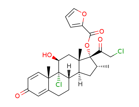 83919-23-7,Mometasone furoate,Elocon (TN);Rimelon;Ecural;9,21-Dichloro-11beta,17-dihydroxy-16alpha-methylpregna-1,4-diene-3,20-dione 17-(2-furoate);Nosorex;Sch 32088;[(9R,10S,11S,13S,14S,16R,17R)-9-chloro-17-(2-chloroacetyl)-11-hydroxy-10,13,16-trimethyl-3-oxo-6,7,8,11,12,14,15,16-octahydrocyclopenta[a]phenanthren-17-yl] furan-2-carboxylate;Elocone;Mometasone furoate [USAN:JAN];Pregna-1,4-diene-3,20-dione,9,21-dichloro- 17-[(2-furanylcarbonyl)oxy]-11-hydroxy-16- methyl-,(11a,16R)-;Danitin;Elocon;Mometasone furoate (JAN/USP);Flumeta;Nasonex;