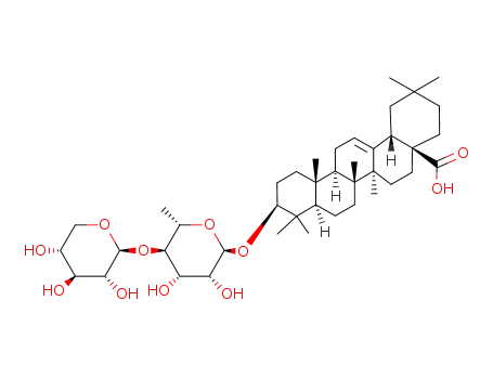 Molecular Structure of 140208-80-6 (Olean-12-en-28-oicacid, 3-[(6-deoxy-4-O-b-D-xylopyranosyl-a-L-mannopyranosyl)oxy]-, (3b)- (9CI))