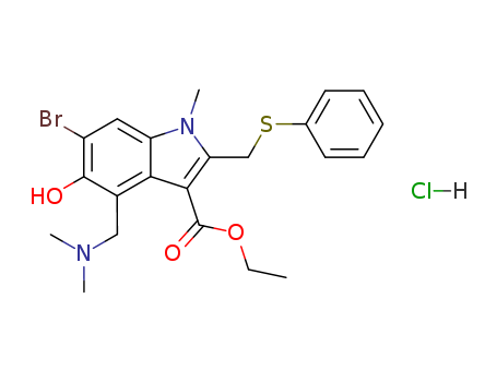 131707-23-8,Arbidol hydrochloride,1H-Indole-3-carboxylicacid, 6-bromo-4-[(dimethylamino)methyl]-5-hydroxy-1-methyl-2-[(phenylthio)methyl]-, ethyl ester, monohydrochloride(9CI);Arbidol;Arbidolhydrochloride;