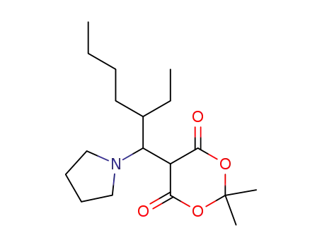 Molecular Structure of 93498-12-5 (1,3-Dioxane-4,6-dione, 5-[2-ethyl-1-(1-pyrrolidinyl)hexyl]-2,2-dimethyl-)