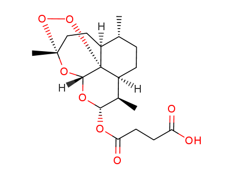 88495-63-0,Artesunate,Butanedioicacid,mono(decahydro-3,6,9-trimethyl-3,12-epoxy-12H-pyrano[4,3-j]-1,2-benzodioxepin-10-yl)ester, [3R-(3a,5ab,6b,8ab,9a,10b,12b,12aR*)]-;Butanedioic acid,mono[(3R,5aS,6R,8aS,9R,10S,12R,12aR)-decahydro-3,6,9-trimethyl-3,12-epoxy-12H-pyrano[4,3-j]-1,2-benzodioxepin-10-yl]ester (9CI);Arinate;Armax 200;Arsumax;Artesunata;Artesunic acid;Asumax;Cosunate;Dihydroqinghasu hemsuccinate;Gsunate Forte;Plasmotrim;Plasmotrin;Qinghaozhi;Saphnate;WR 256283;Zysunate;