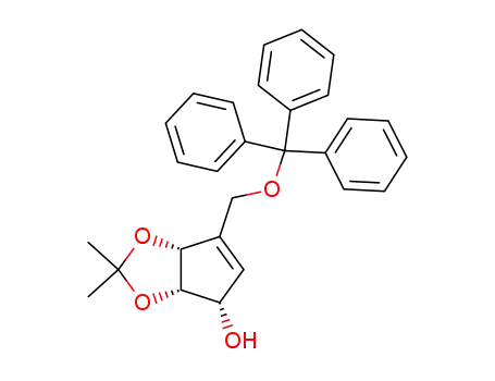 Molecular Structure of 163226-45-7 (4H-Cyclopenta-1,3-dioxol-4-ol, 3a,6a-dihydro-2,2-dimethyl-6-[(triphenylmethoxy)methyl]-, (3aS,4S,6aR)-)