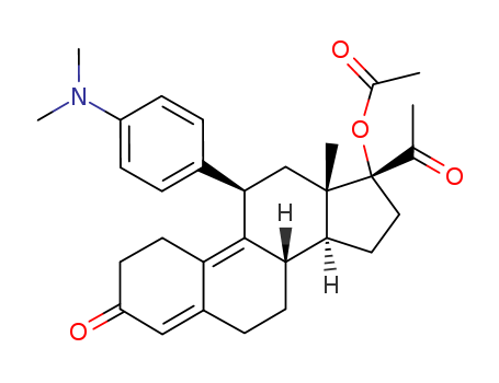 126784-99-4,Ulipristal Acetate,17a-Acetoxy-11b-(4-dimethylaminophenyl)-19-norpregna-4,9-dien-3,20-dione;17a-Acetoxy-11b-[4-N,N-dimethylaminophenyl]-19-norpregna-4,9-diene-3,20-dione;CBD(VA) 2914;CDB 2914;HRP 2000;RTI 3021-012;RU 44675;Ulipristal acetate;VA 2914;Ellaone;